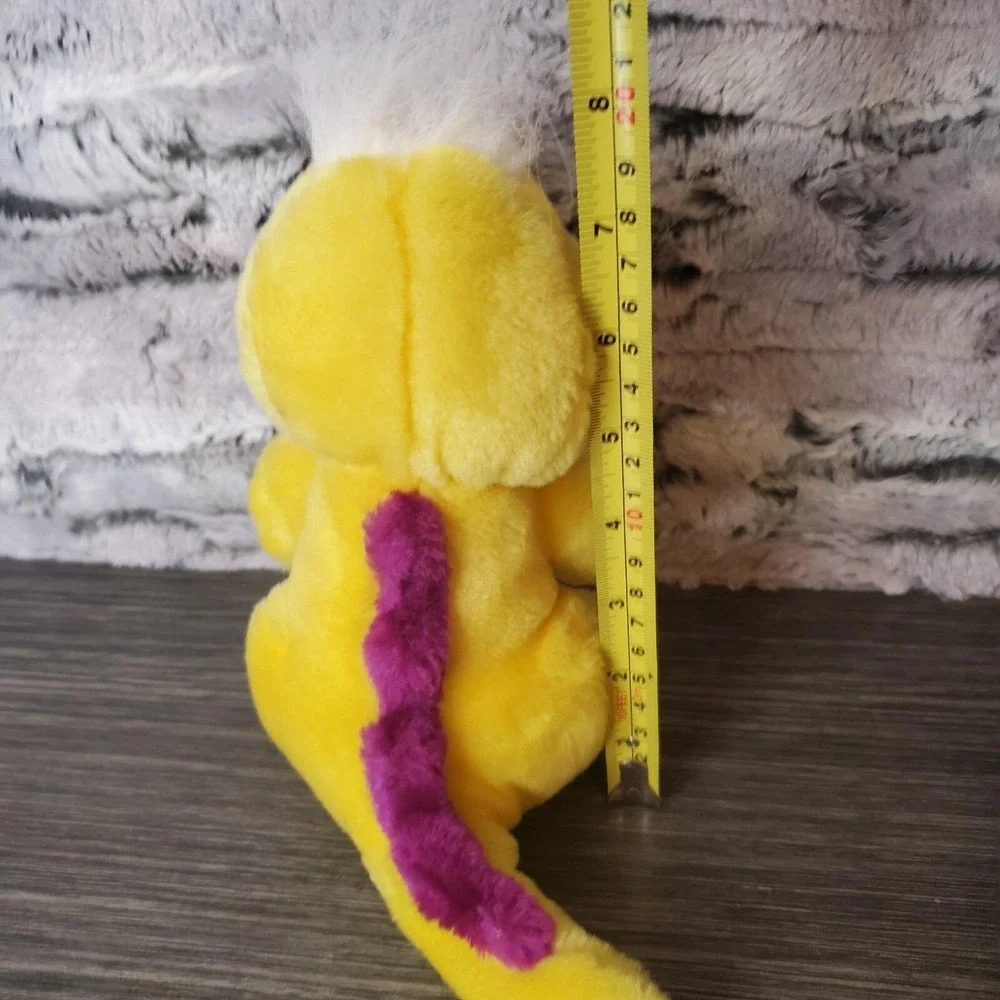 FUN STREET Yellow Dinosaur Plush Sleepy‎ Blue Eyes Purple Spine Green Belly 8